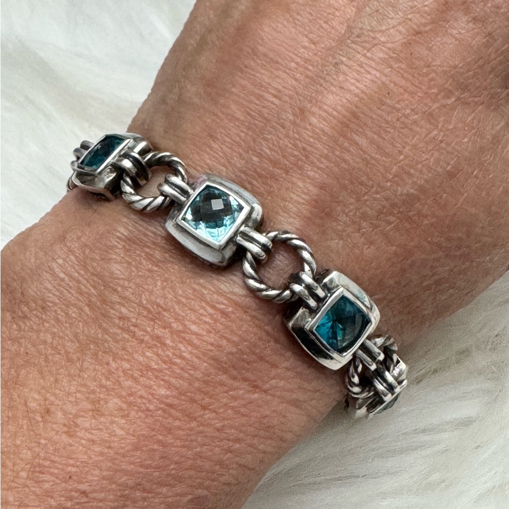 David Yurman .925 Blue Topaz Renaissance Chain Bracelet - Picture 2 of 10